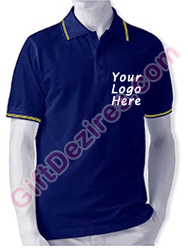 Designer Navy Blue and Yellow Color Polo T Shirts With Company Logo